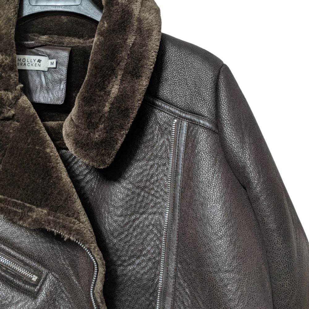 NWOT MOLLY BRACKEN Faux Leather Shearling Lined Moto Jacket M - Picture 2 of 8